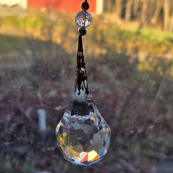 VTG Acrylic Faceted Teardrop 5" Christmas Ornaments String Hangers Lot of 6 - Picture 11 of 14